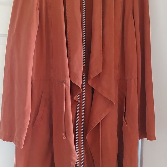 Max Jeans Military Style Drape Long Length Open Front Jacket Dusty Orange - Picture 10 of 10